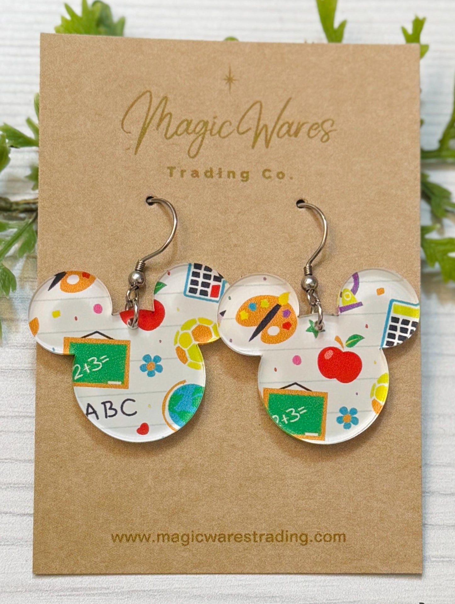 School Days Mouse head Laser cut School icons Patterned Crystal Acrylic Earrings, Back to school earrings, gift for teacher appreciation