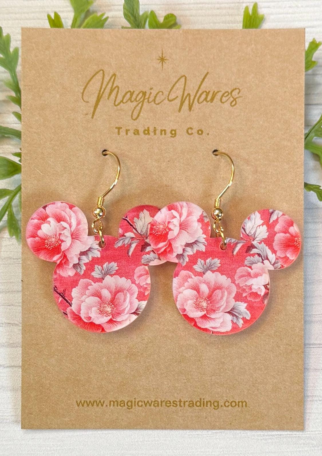 Romantic Floral Mouse Head Laser Cut Earrings, Rococo Pink Roses Patterned Acrylic Dangle Earrings Hypoallergenic, Gifts for Mom