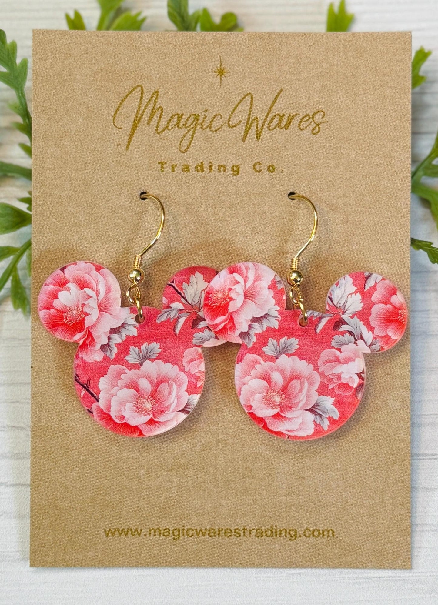 Romantic Floral Mouse Head Laser Cut Earrings, Rococo Pink Roses Patterned Acrylic Dangle Earrings Hypoallergenic, Gifts for Mom