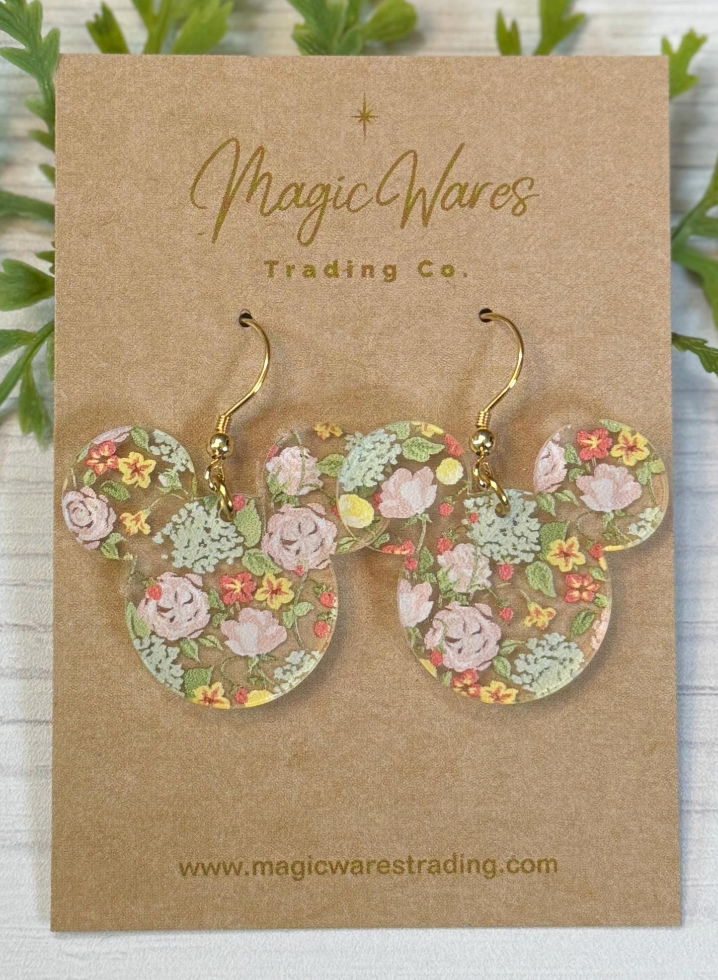 Sunday Brunch Floral Mouse Head shaped Acrylic Earrings, Floral pattern Acrylic Dangle Earrings, Mothers Day Earrings, Gifts for Mom