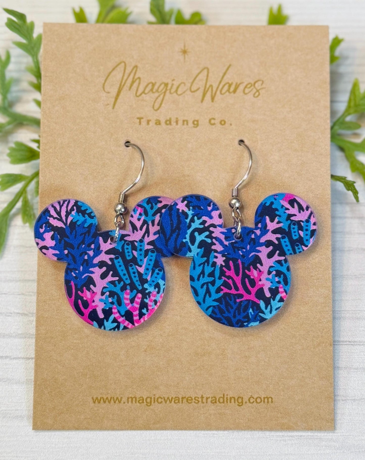 Coral Reef Mouse head Laser cut Acrylic Earrings, Colorful Coral Pattern Acrylic Earrings, Summer earrings, Under the Sea, Beach earrings