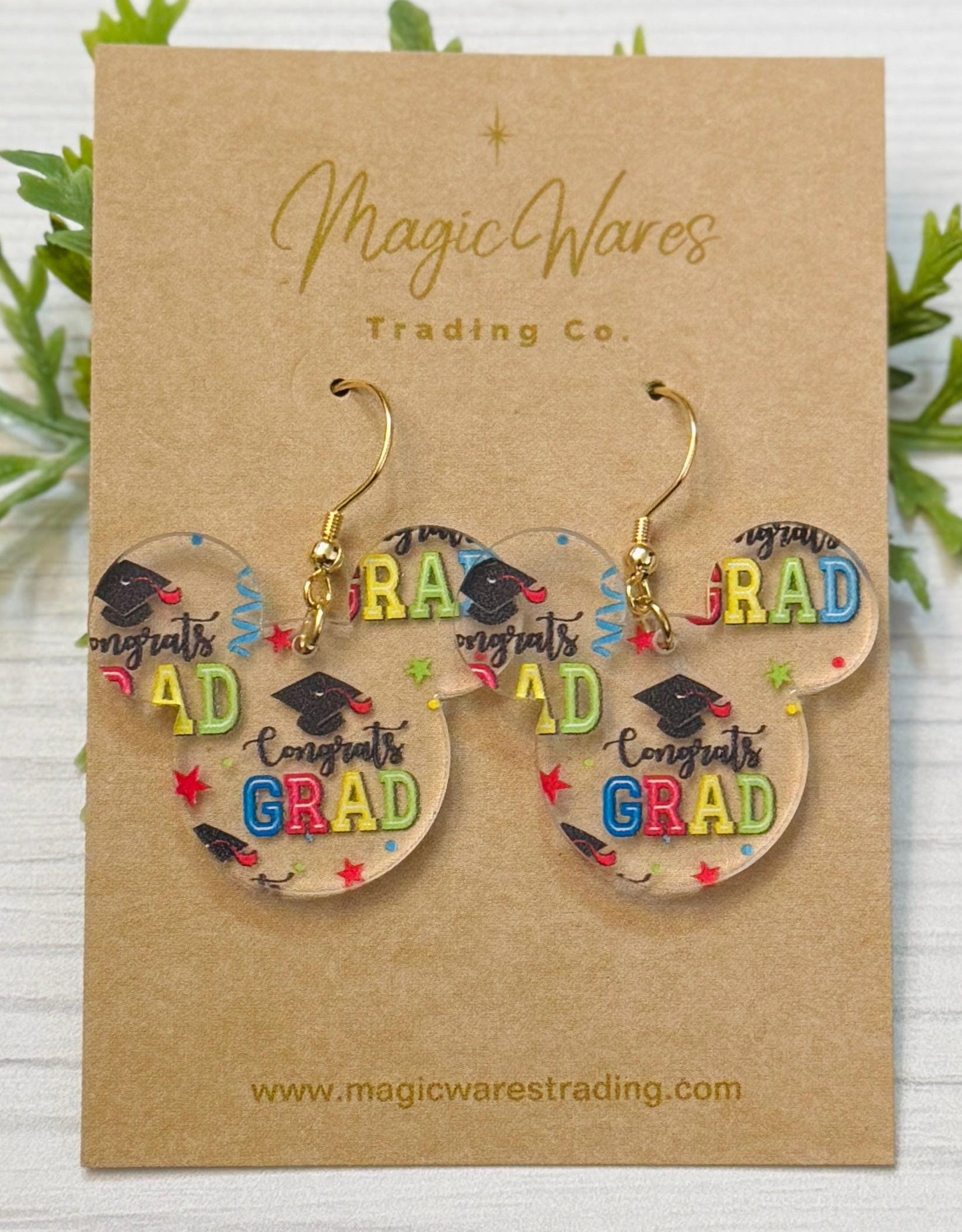 Congrats Grad Mouse head Dangle Earrings, Graduation patterned Crystal Acrylic Earrings, Gift for Graduate Class of 2025 Graduation Earrings