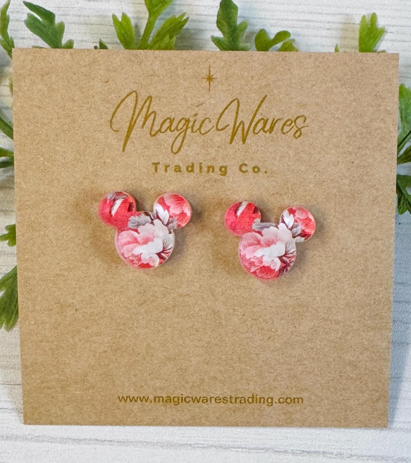Pink Roses Mouse Stud, Laser cut Acrylic Earrings Pierced earlobe, Surgical Stainless Steel earrings, Clip on Earrings, Gift for Mothers Day