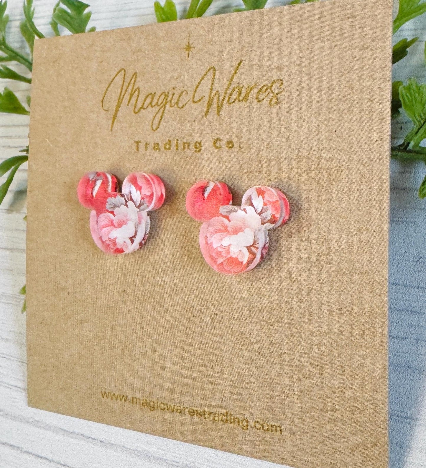 Pink Roses Mouse Stud, Laser cut Acrylic Earrings Pierced earlobe, Surgical Stainless Steel earrings, Clip on Earrings, Gift for Mothers Day