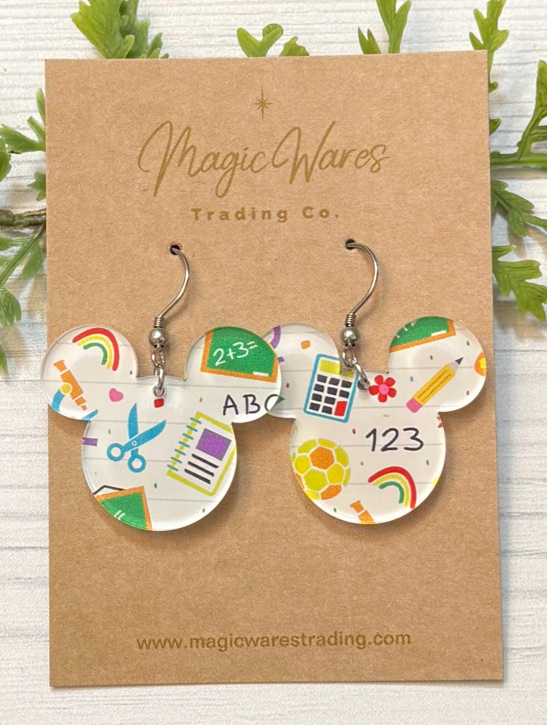 School Days Mouse head Laser cut School icons Patterned Crystal Acrylic Earrings, Back to school earrings, gift for teacher appreciation