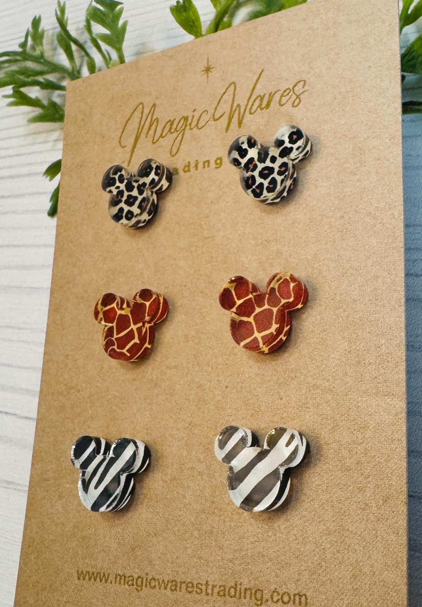 Animal Kingdom Mouse Stud Trio, Small stud Earrings Animal Print Laser Cut Crystal Acrylic, Lightweight Hypoallergenic Post Earrings