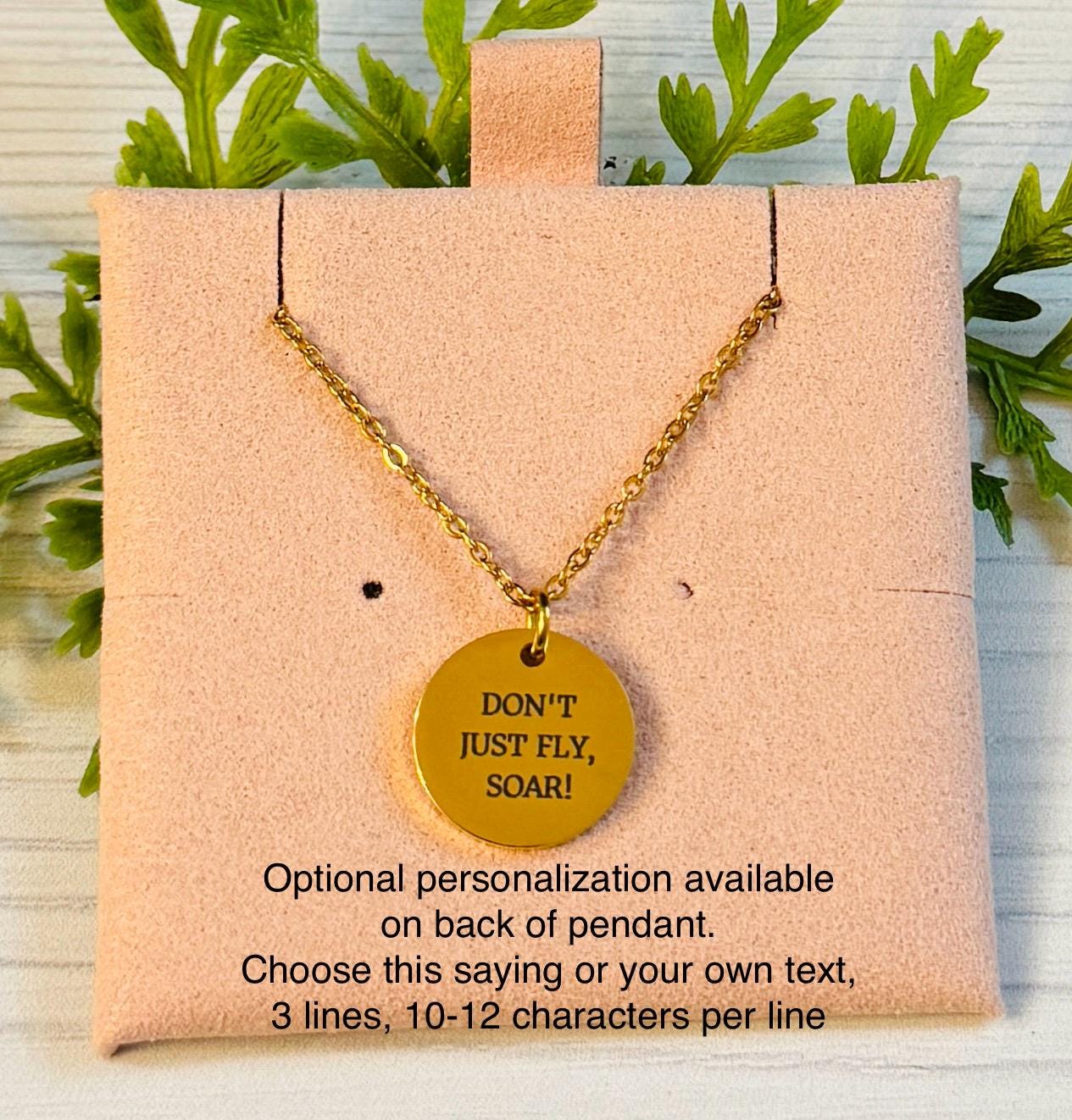 Dumbo Engraved Stainless Steel Necklace, Personalized Silver or Gold Laser Engraved Necklace, Magic Kingdom Inspired, Don't just fly Soar