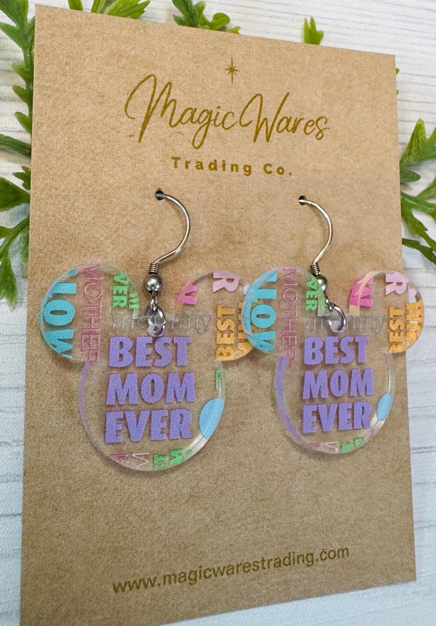 Best Mom Ever Mouse Head shaped Acrylic Earrings, Mothers Day pattern Acrylic Dangle Earrings, Mothers Day Earrings, Gifts for Mom
