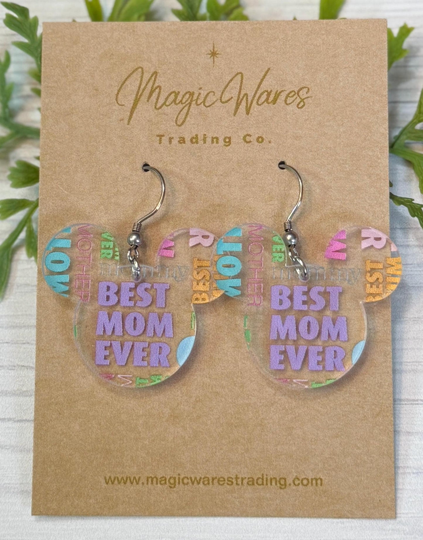 Best Mom Ever Mouse Head shaped Acrylic Earrings, Mothers Day pattern Acrylic Dangle Earrings, Mothers Day Earrings, Gifts for Mom