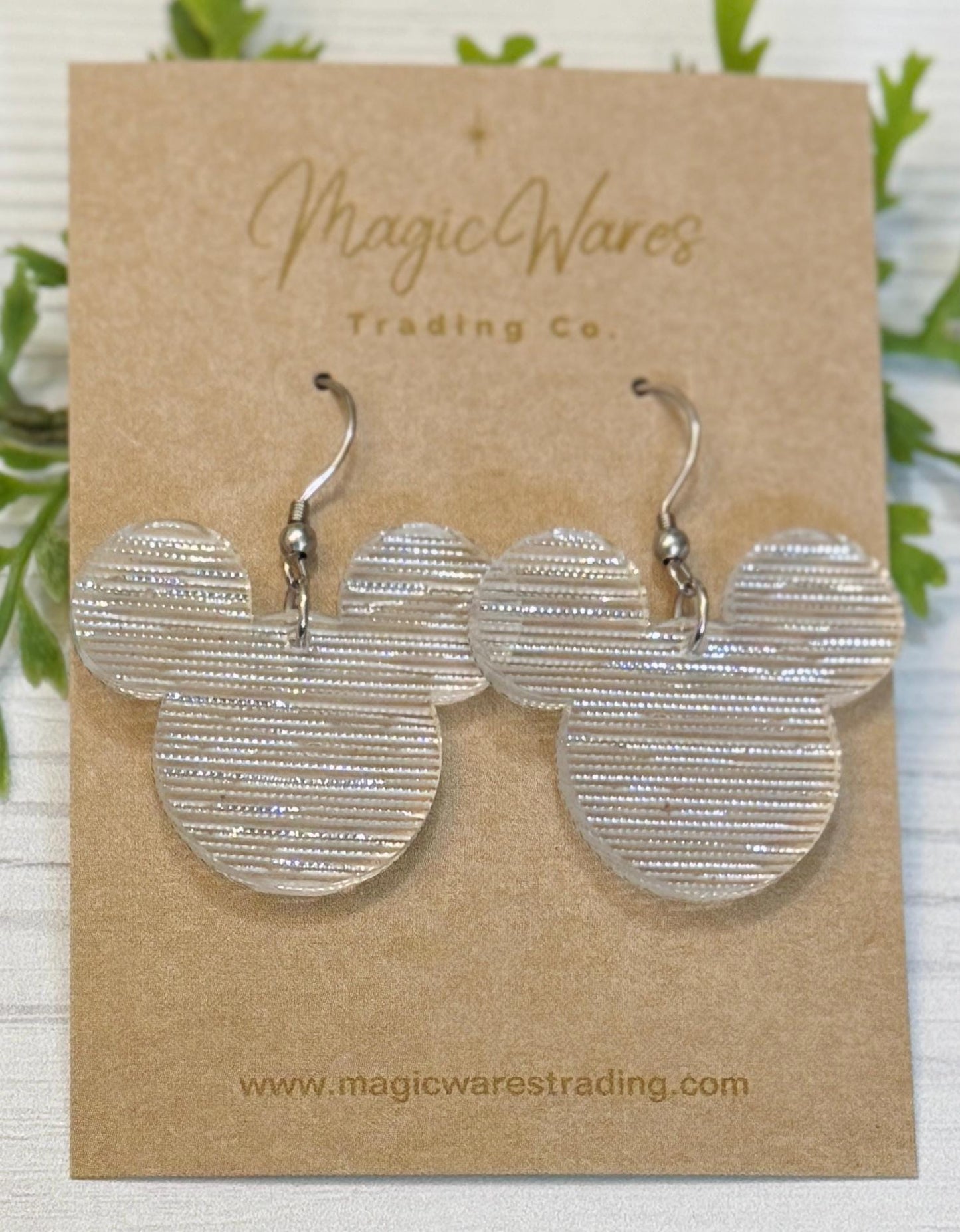 Silver Shimmer Mouse head Dangle Earrings, Laser cut from Silver Fabric Acrylic Earrings, Lightweight Silver shimmer acrylic earrings