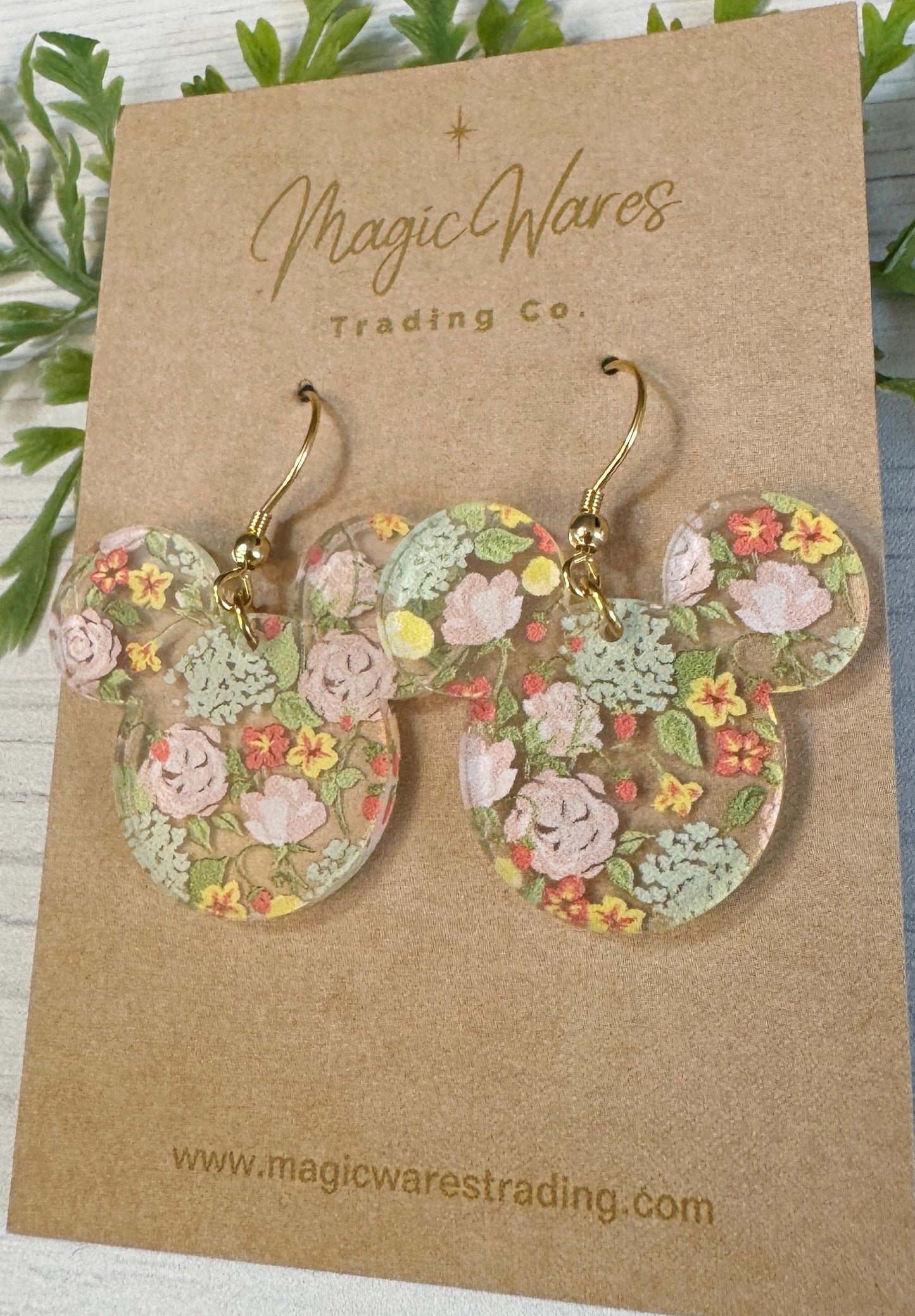 Sunday Brunch Floral Mouse Head shaped Acrylic Earrings, Floral pattern Acrylic Dangle Earrings, Mothers Day Earrings, Gifts for Mom