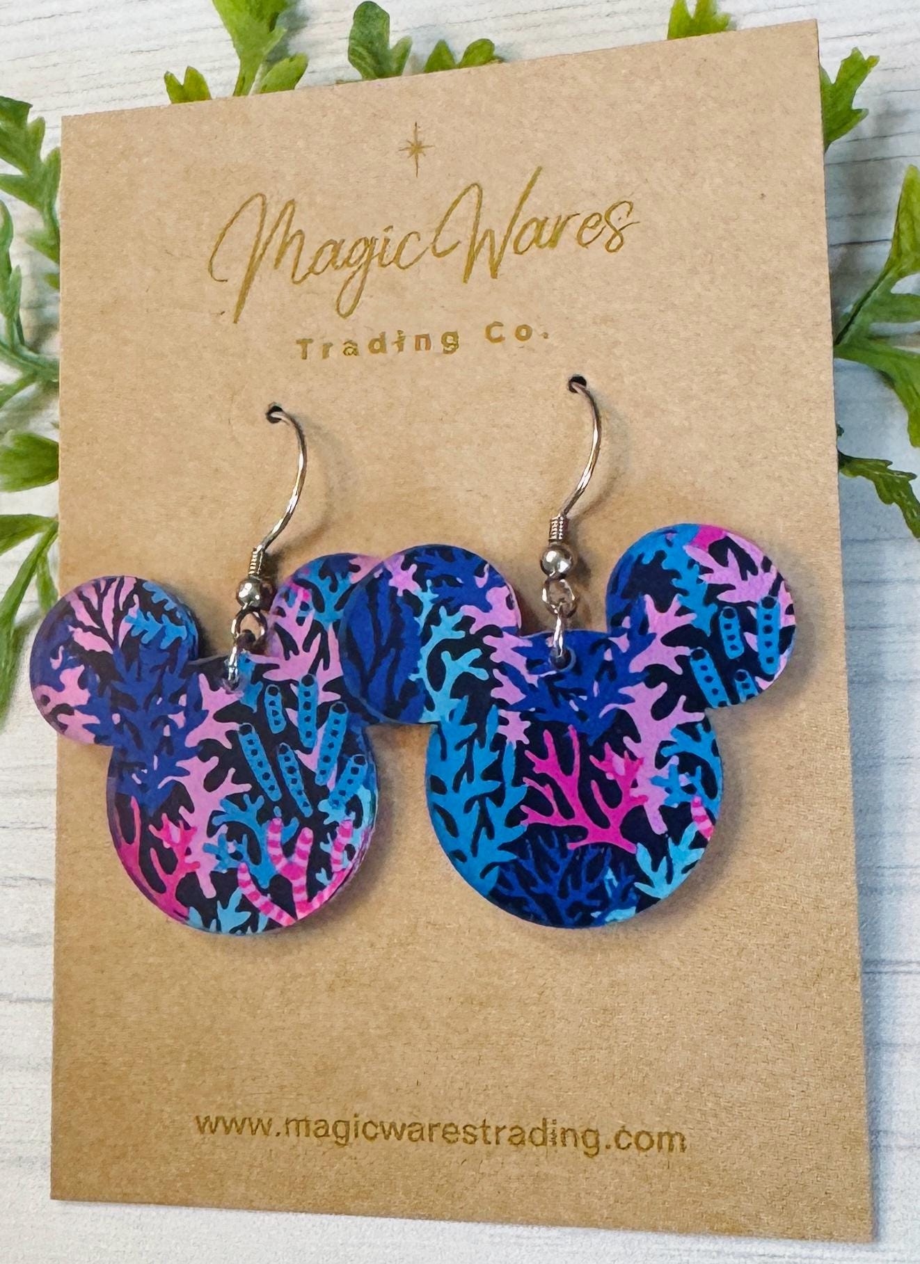 Coral Reef Mouse head Laser cut Acrylic Earrings, Colorful Coral Pattern Acrylic Earrings, Summer earrings, Under the Sea, Beach earrings