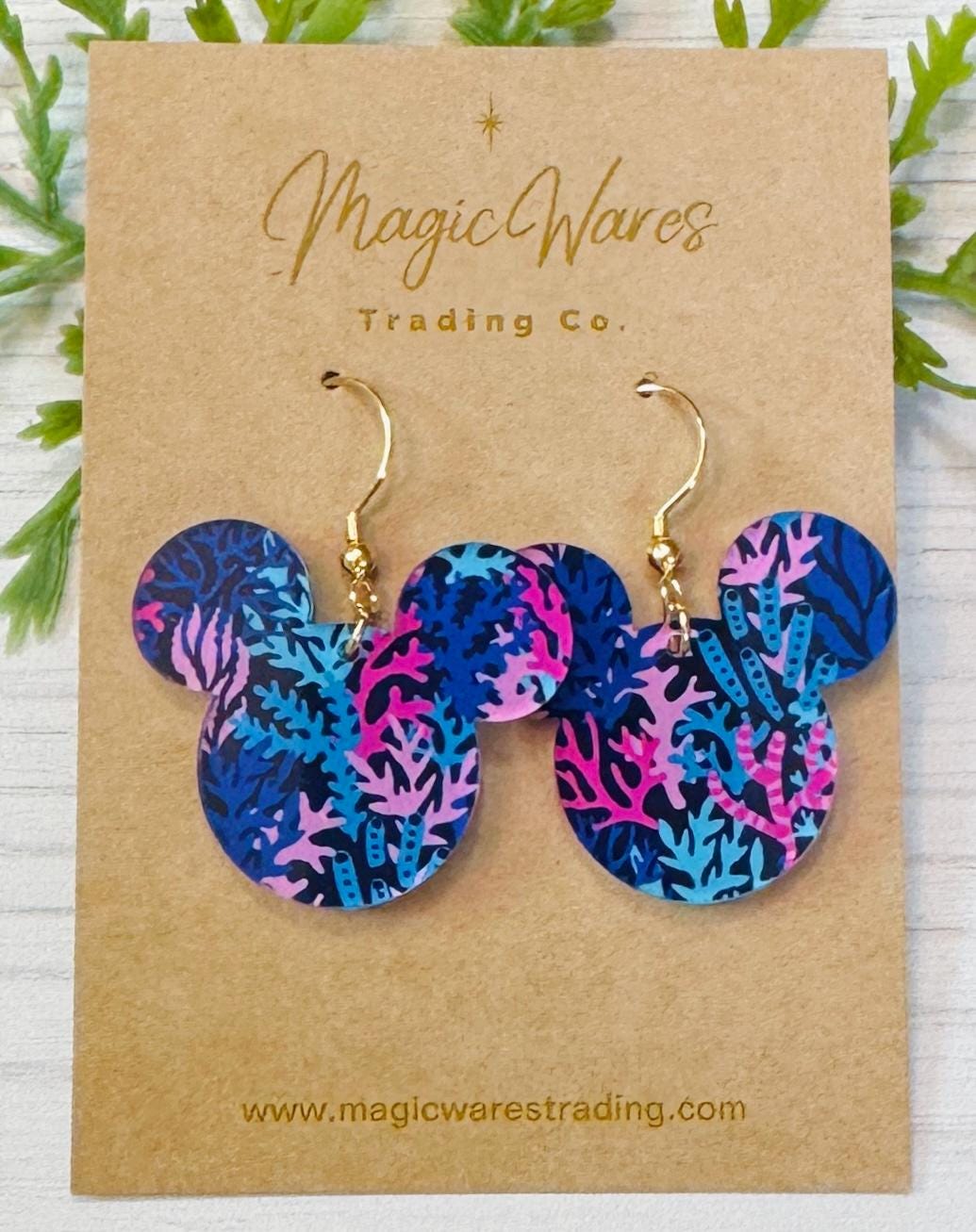 Coral Reef Mouse head Laser cut Acrylic Earrings, Colorful Coral Pattern Acrylic Earrings, Summer earrings, Under the Sea, Beach earrings
