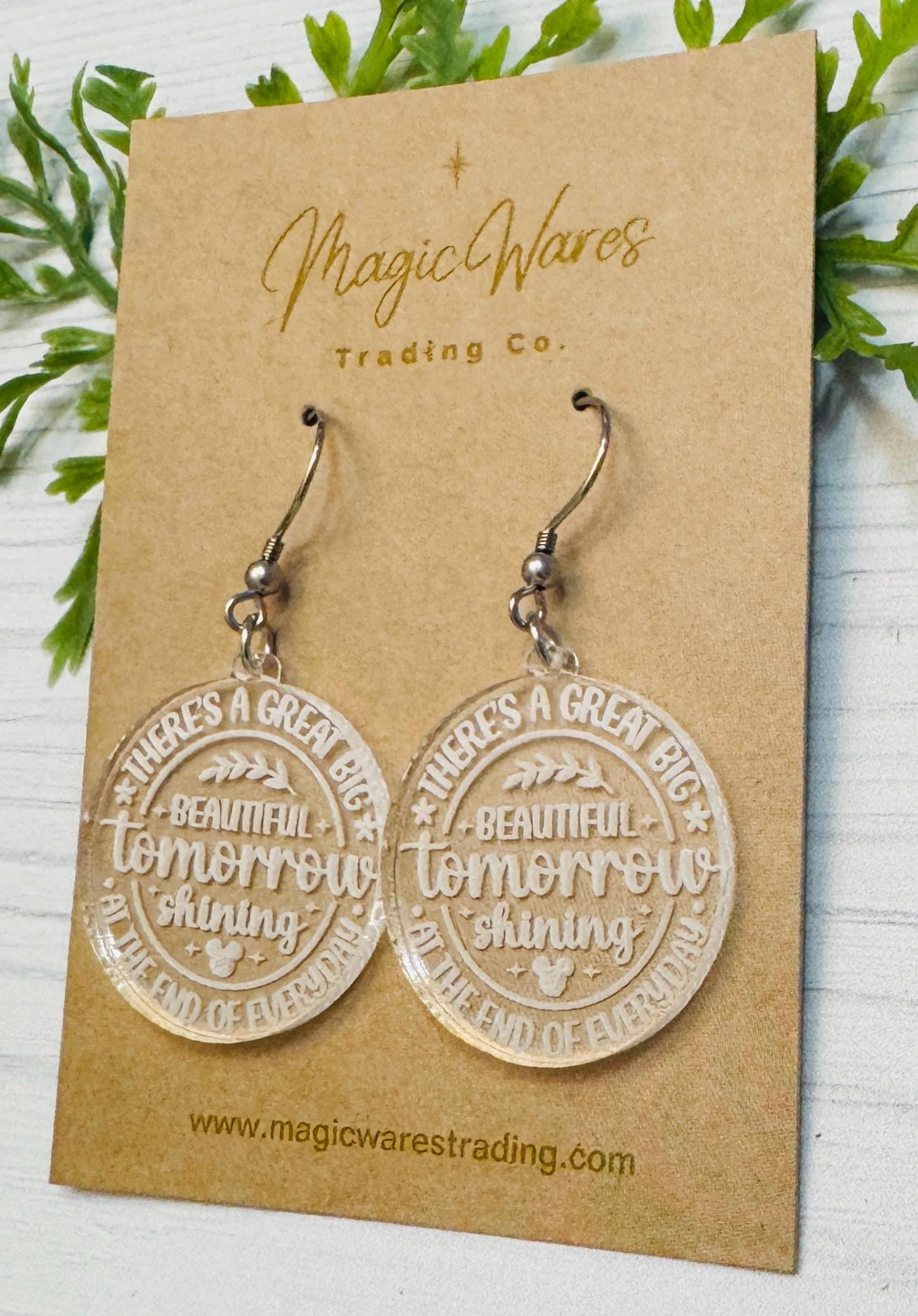 Great Big Beautiful Tomorrow Dangle Earrings, Black or Clear Round Acrylic Earrings, Laser Engraved Carousel of Progress Earrings