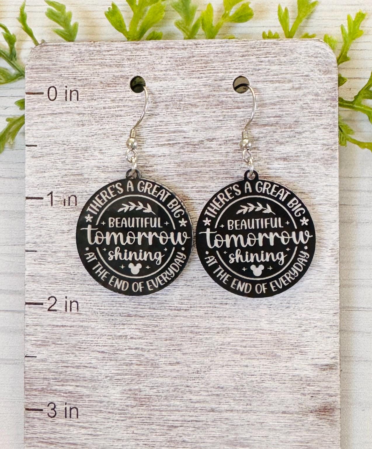 Great Big Beautiful Tomorrow Dangle Earrings, Black or Clear Round Acrylic Earrings, Laser Engraved Carousel of Progress Earrings