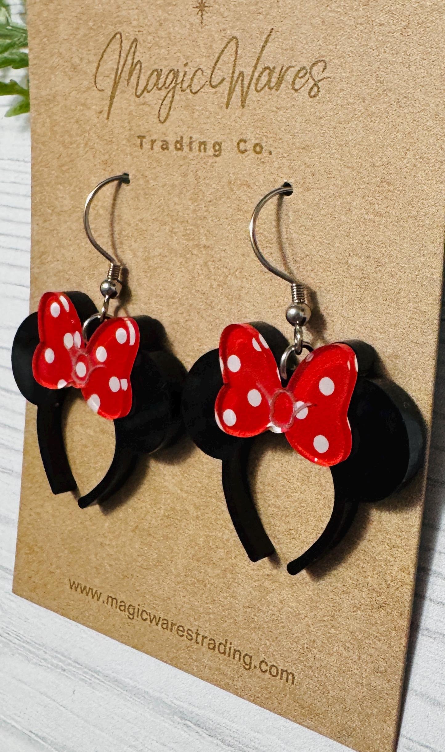 Classic Minnie Headband Ears Dangle Earrings, Red Polka Dot Bow Mouse ears headband, Mouse Ears Dangle Earrings, Minnie Ears Earrings