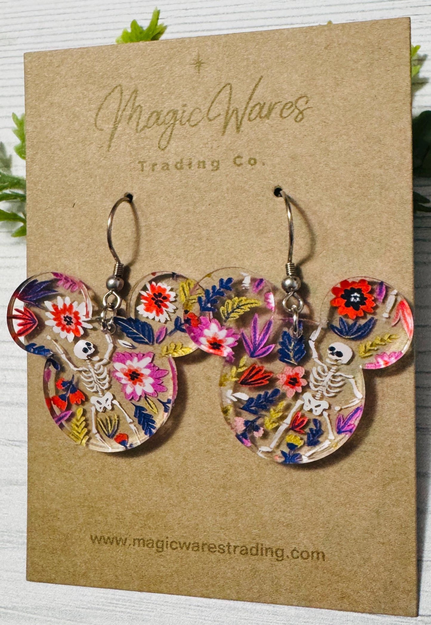 Dancing Skeletons Mouse head Laser cut Dangle Earrings, Crystal Acrylic Earrings, Halloween earrings, Not so scary Halloween Party earrings