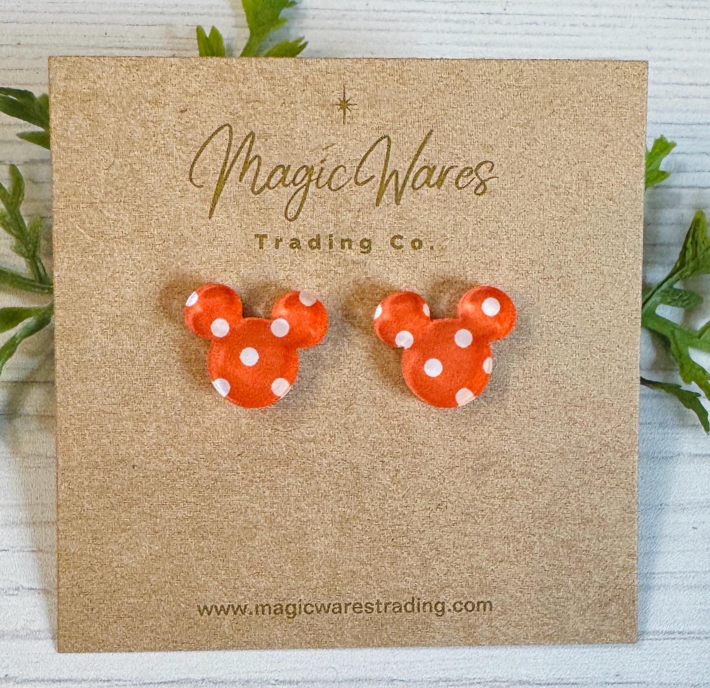 Orange Polka Dot Stud Earring, Orange with white polka dots acrylic laser cut post earrings, Halloween earrings, Halloween party earrings