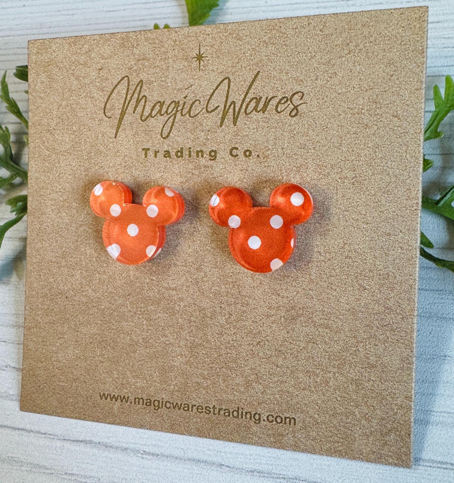 Orange Polka Dot Stud Earring, Orange with white polka dots acrylic laser cut post earrings, Halloween earrings, Halloween party earrings
