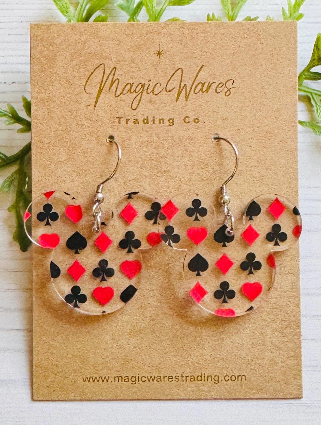 Queen of Hearts Inspired Mouse head Laser cut Crystal Acrylic Earrings, Playing Card Suits Pattern Earrings, Alice in Wonderland Earrings