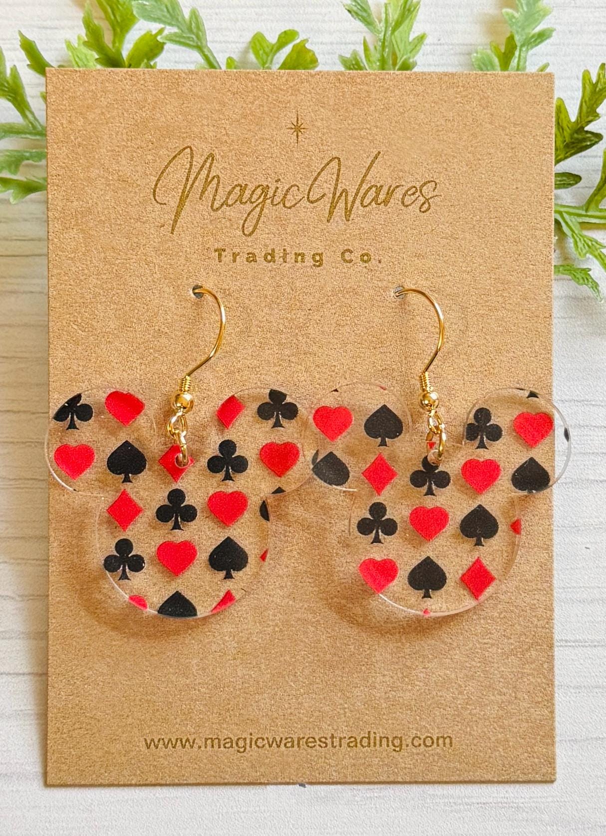 Queen of Hearts Inspired Mouse head Laser cut Crystal Acrylic Earrings, Playing Card Suits Pattern Earrings, Alice in Wonderland Earrings