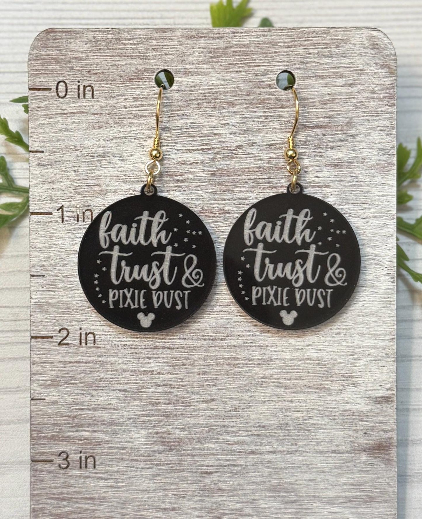 Faith Trust and Pixie Dust Engraved Dangle Earrings, Clear acrylic engraved earrings, Tinkerbell inspired earrings, Pixie Hollow earrings