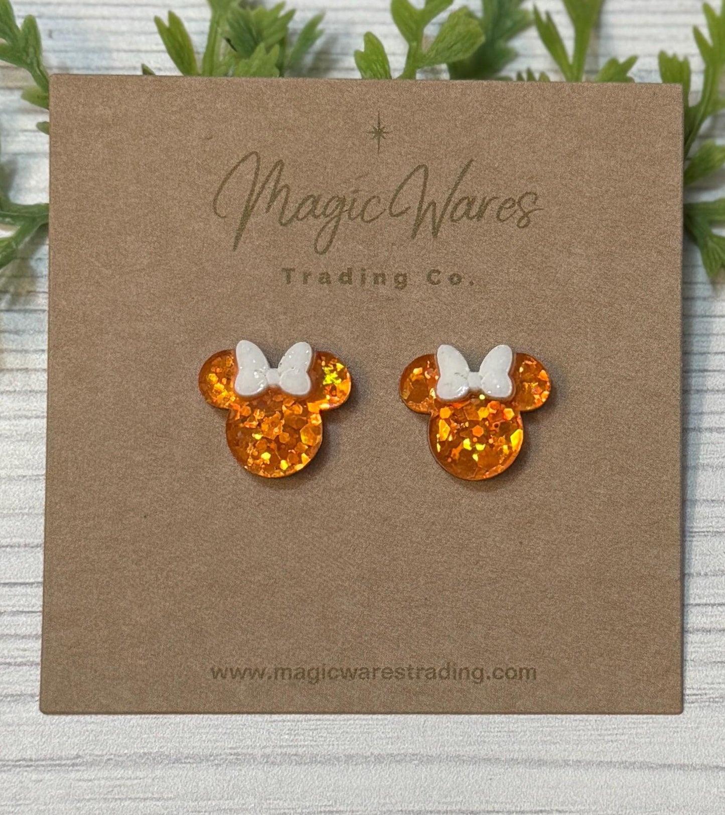 Orange Sparkle Mouse Stud Earrings, Black or White Glitter Bow Mouse head post earrings, Halloween Mouse Stud Earrings, Orange glitter studs