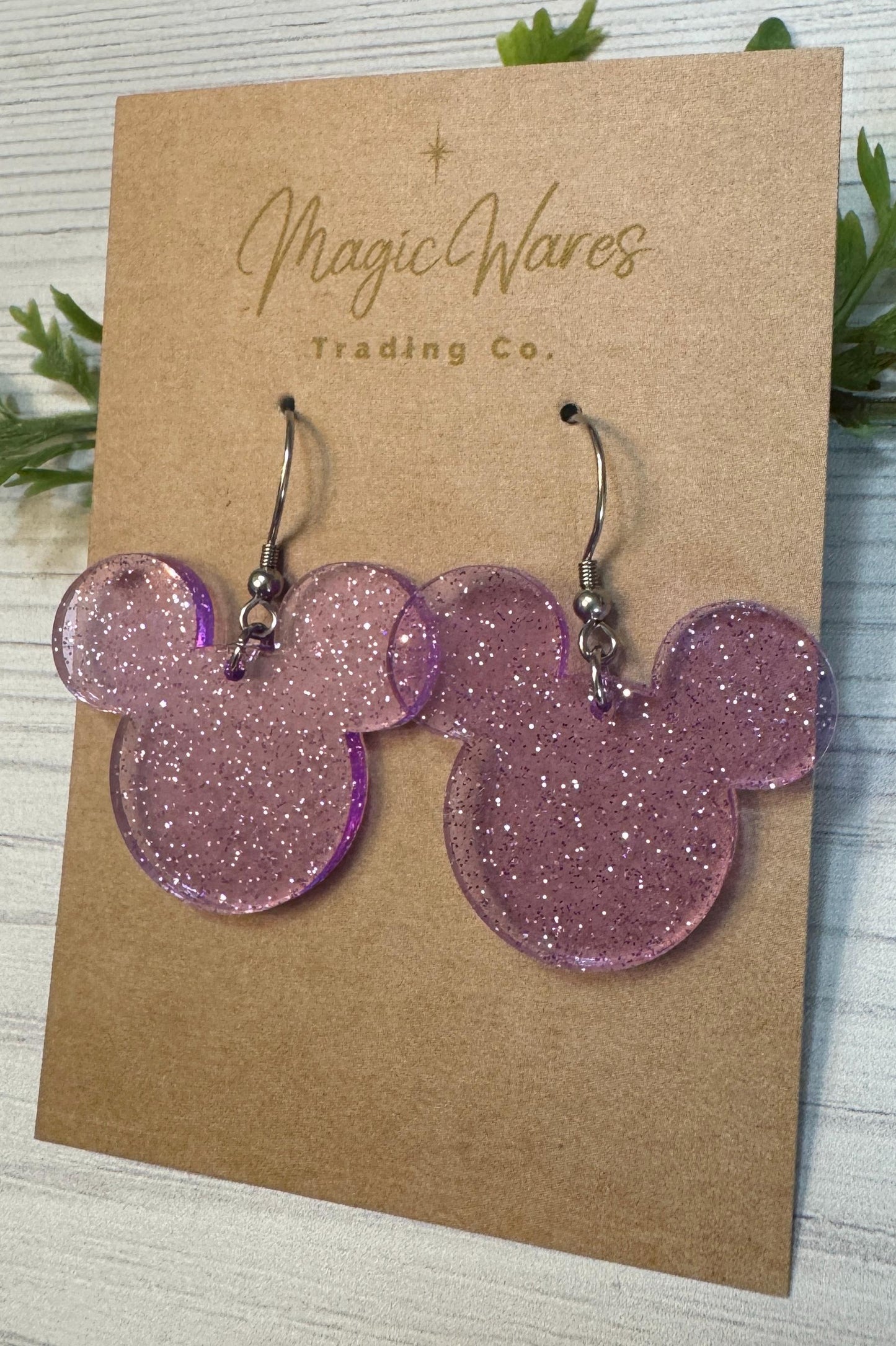 Purple Jelly Glitter Mouse head Dangle Earrings, Laser cut translucent Purple Glitter Acrylic Earrings, Glitter earrings