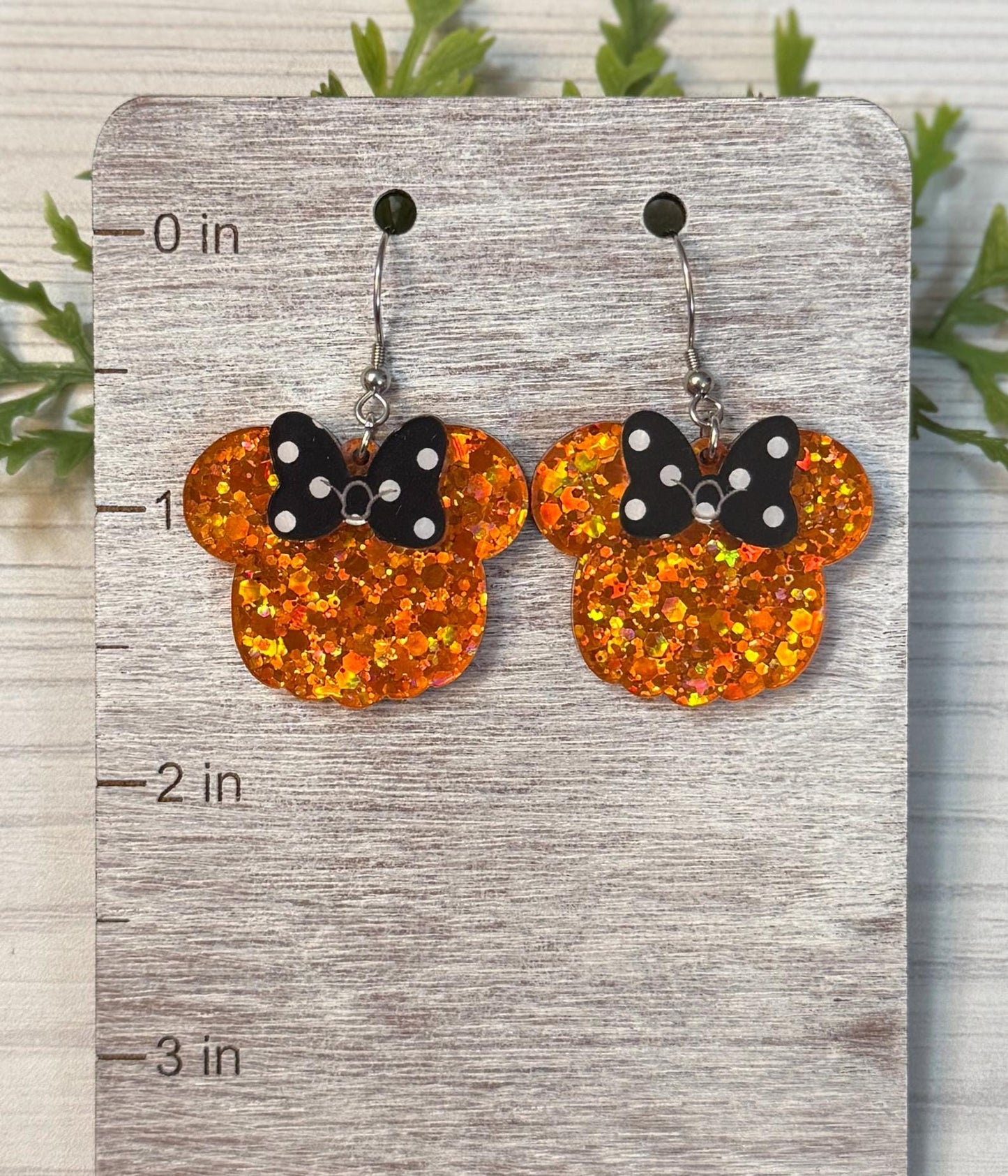 Pumpkin Sparkle Mouse Dangle Earrings, Black Polka Dot Bow Earrings, Orange Glitter Lightweight Acrylic Earrings, Halloween Pumpkin Earrings