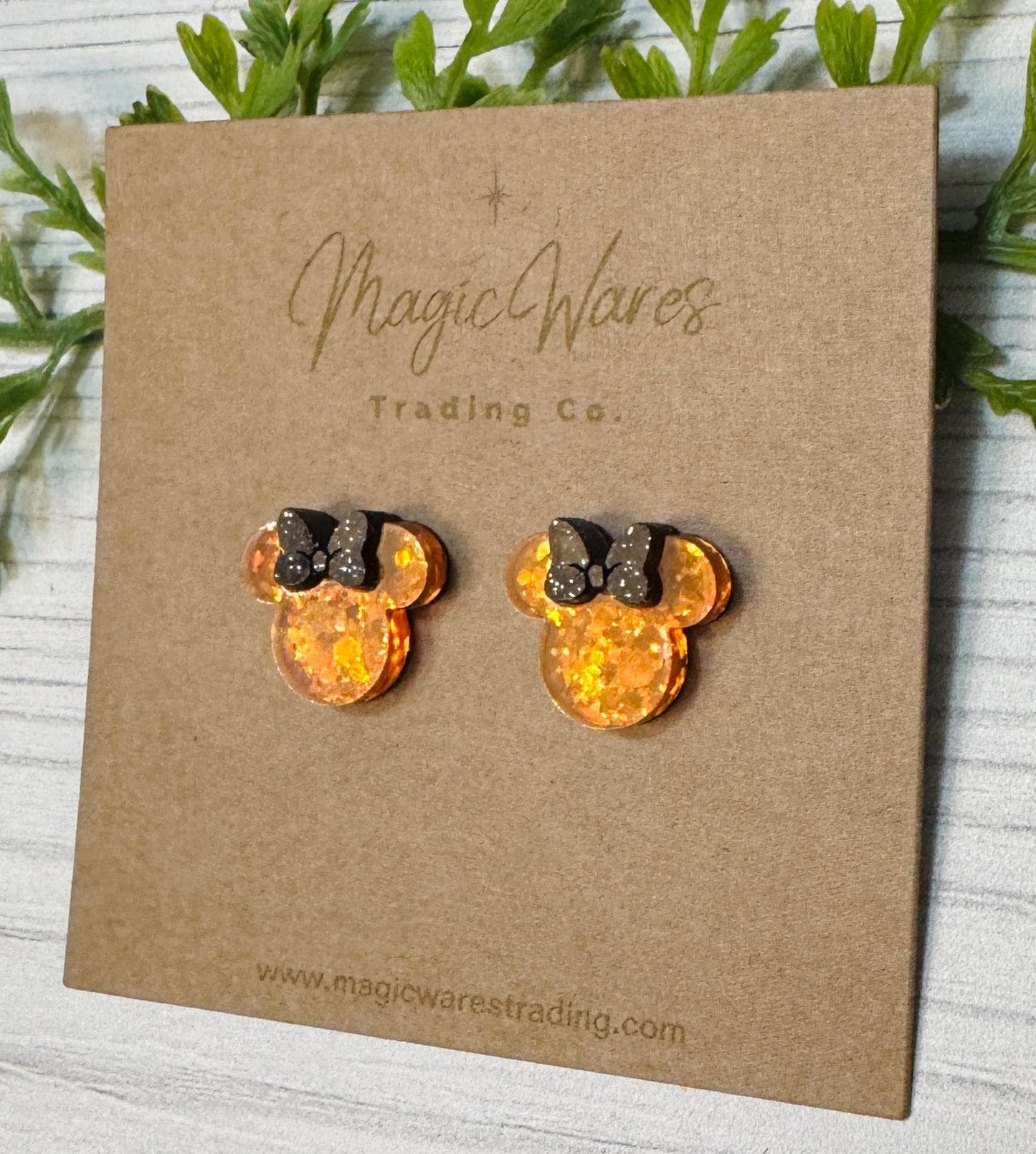 Orange Sparkle Mouse Stud Earrings, Black or White Glitter Bow Mouse head post earrings, Halloween Mouse Stud Earrings, Orange glitter studs