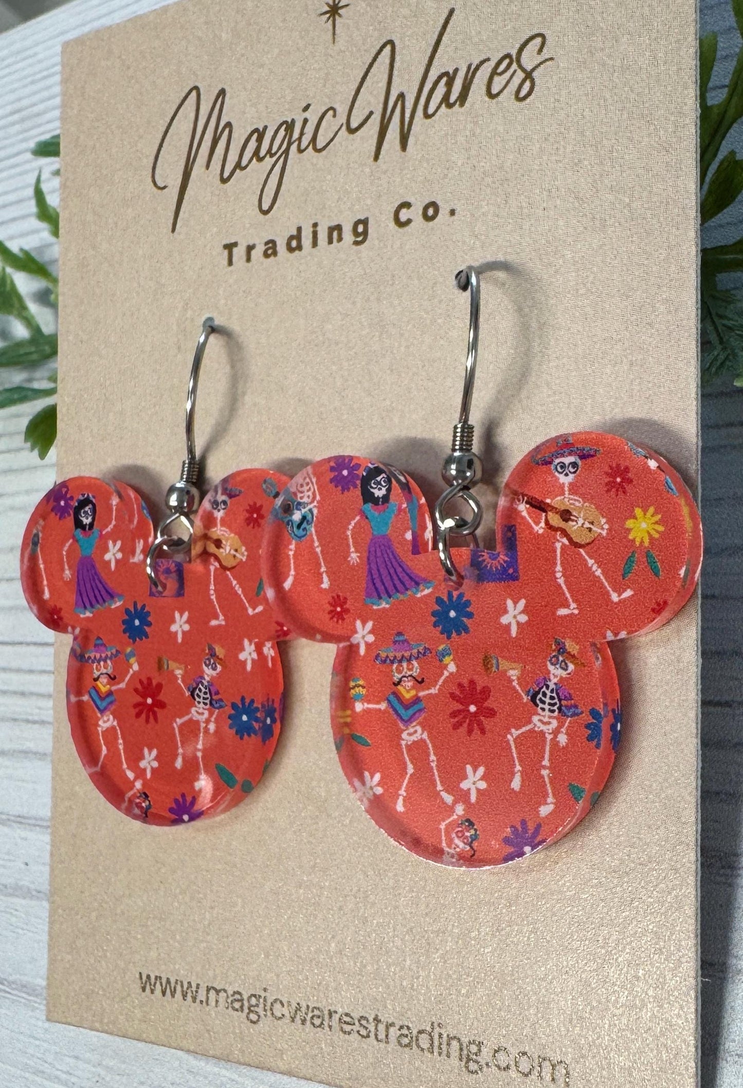 Skeleton Fiesta Mouse head Dangles, Coco inspired Laser cut Acrylic Dangle Earrings, Dia de Los Muertos Celebration Earrings