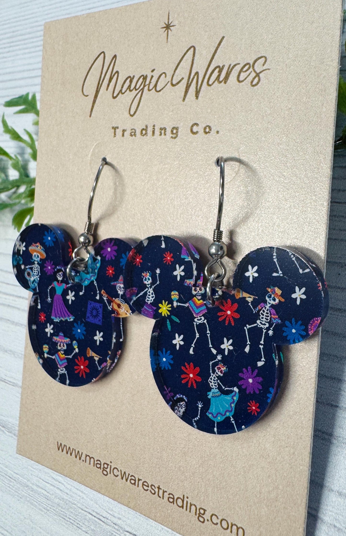 Skeleton Fiesta Mouse head Dangles, Coco inspired Laser cut Acrylic Dangle Earrings, Dia de Los Muertos Celebration Earrings