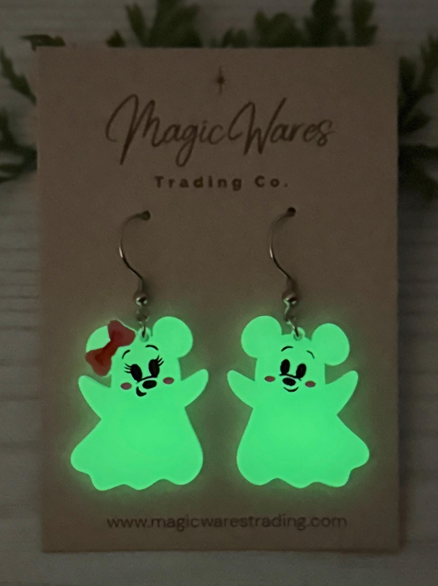 Cute Ghost Mouse Dangle Earrings, Choose Glow in the Dark or White Acrylic Earrings, Minnie Ghost Earrings, Halloween party earrings