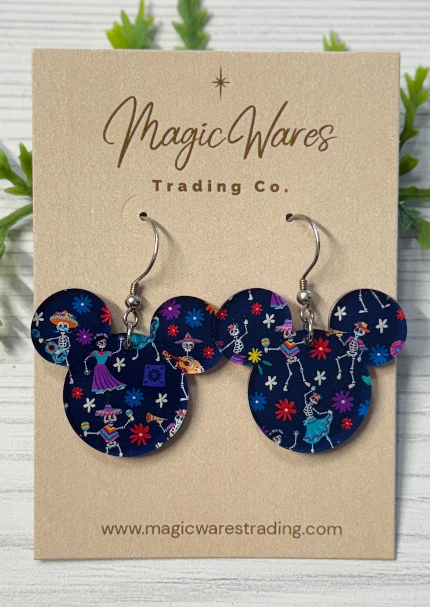 Skeleton Fiesta Mouse head Dangles, Coco inspired Laser cut Acrylic Dangle Earrings, Dia de Los Muertos Celebration Earrings