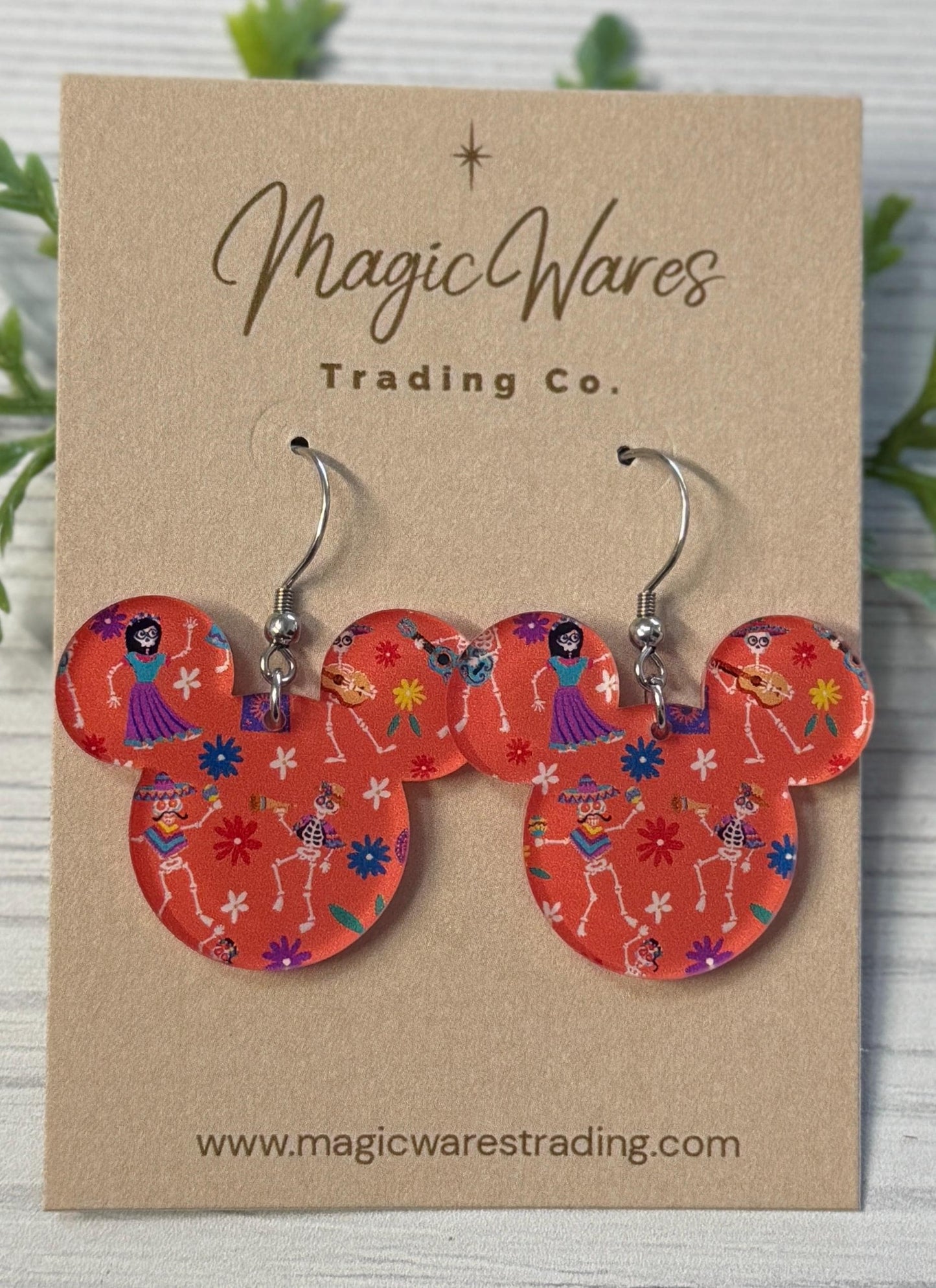 Skeleton Fiesta Mouse head Dangles, Coco inspired Laser cut Acrylic Dangle Earrings, Dia de Los Muertos Celebration Earrings