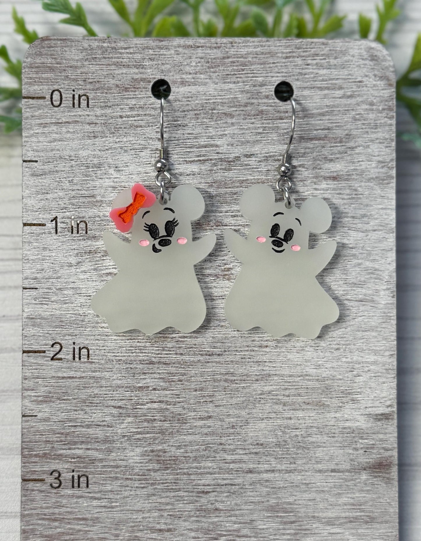 Cute Ghost Mouse Dangle Earrings, Choose Glow in the Dark or White Acrylic Earrings, Minnie Ghost Earrings, Halloween party earrings