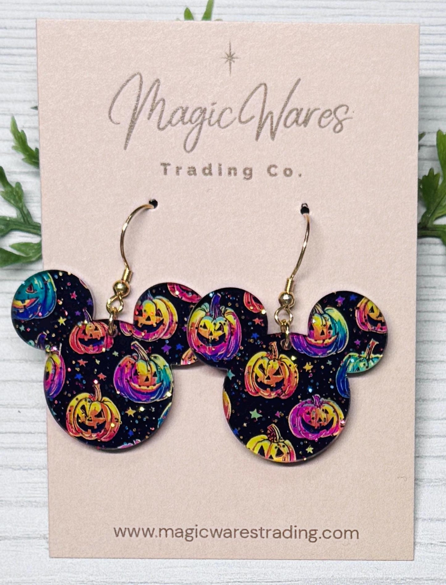 Sparkly Pumpkin Mouse Earrings: Laser Cut Halloween Dangle Earrings