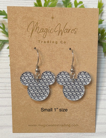 Spaceship Mouse Dangle Earring, Gray Geometric Pattern Acrylic, Mouse head shaped Laser cut Acrylic Earrings, Lightweight dangle earrings