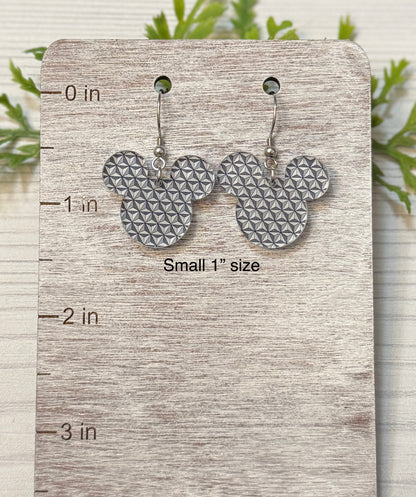 Spaceship Mouse Dangle Earring, Gray Geometric Pattern Acrylic, Mouse head shaped Laser cut Acrylic Earrings, Lightweight dangle earrings
