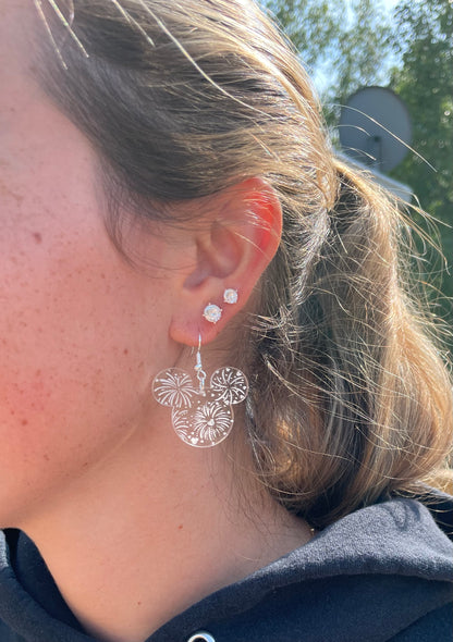 Fireworks at Night Crystal Acrylic Earrings, Mouse head Acrylic Laser Engraved Dangle Earrings, Fireworks earrings