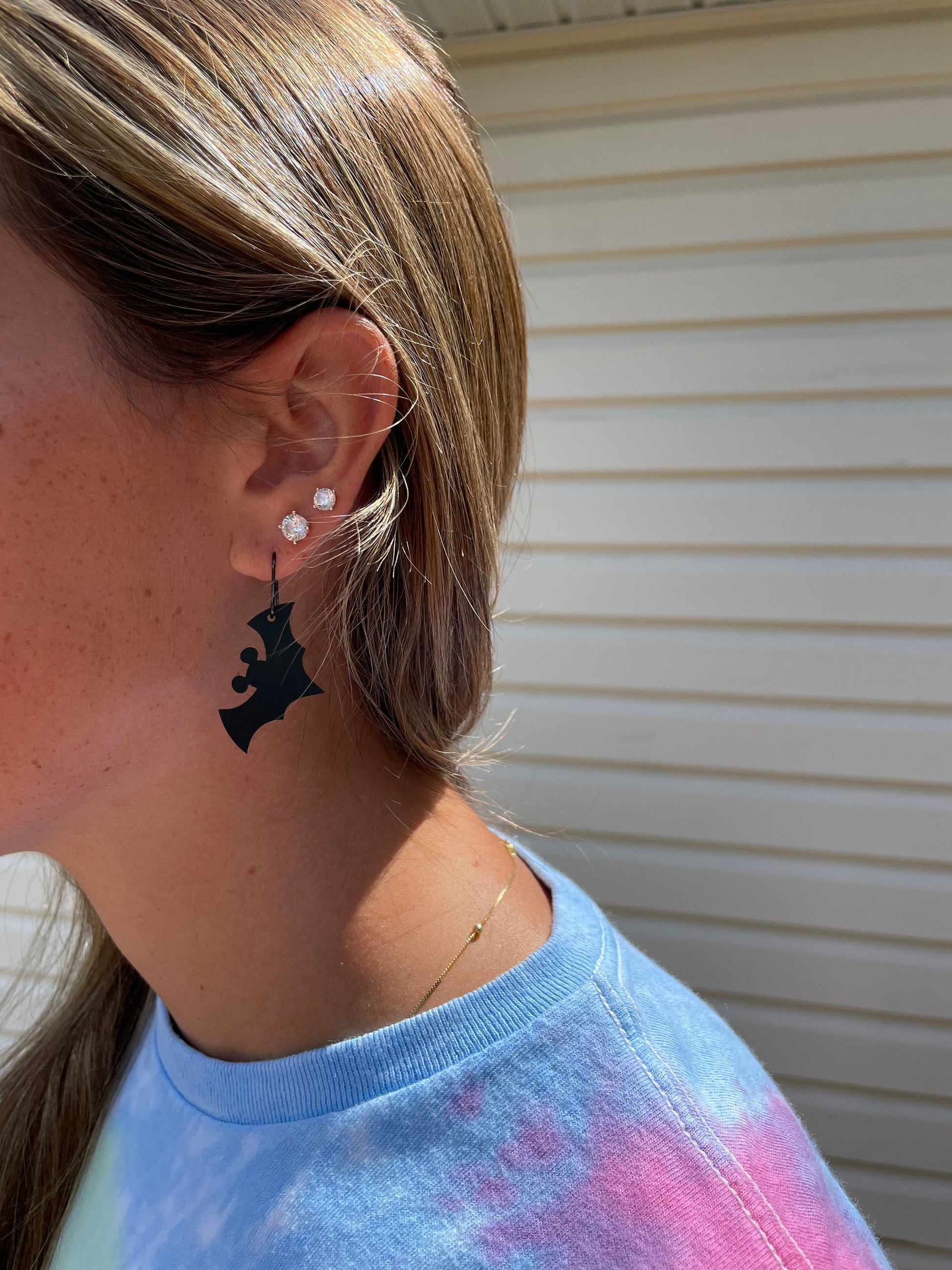 Vampire Mouse, Bat shaped Laser Cut Dangle Earring, Matte Black Acrylic Earrings, Halloween earrings