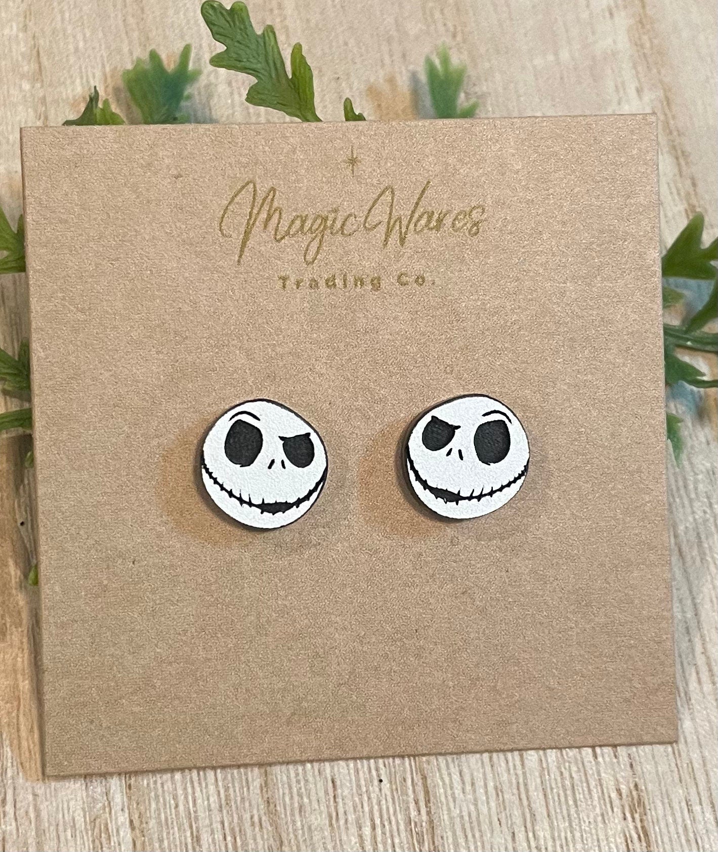 Jack Stud, Laser cut white coated black acrylic, Laser Engraved Halloween Earrings, Acrylic earrings Halloween party earrings