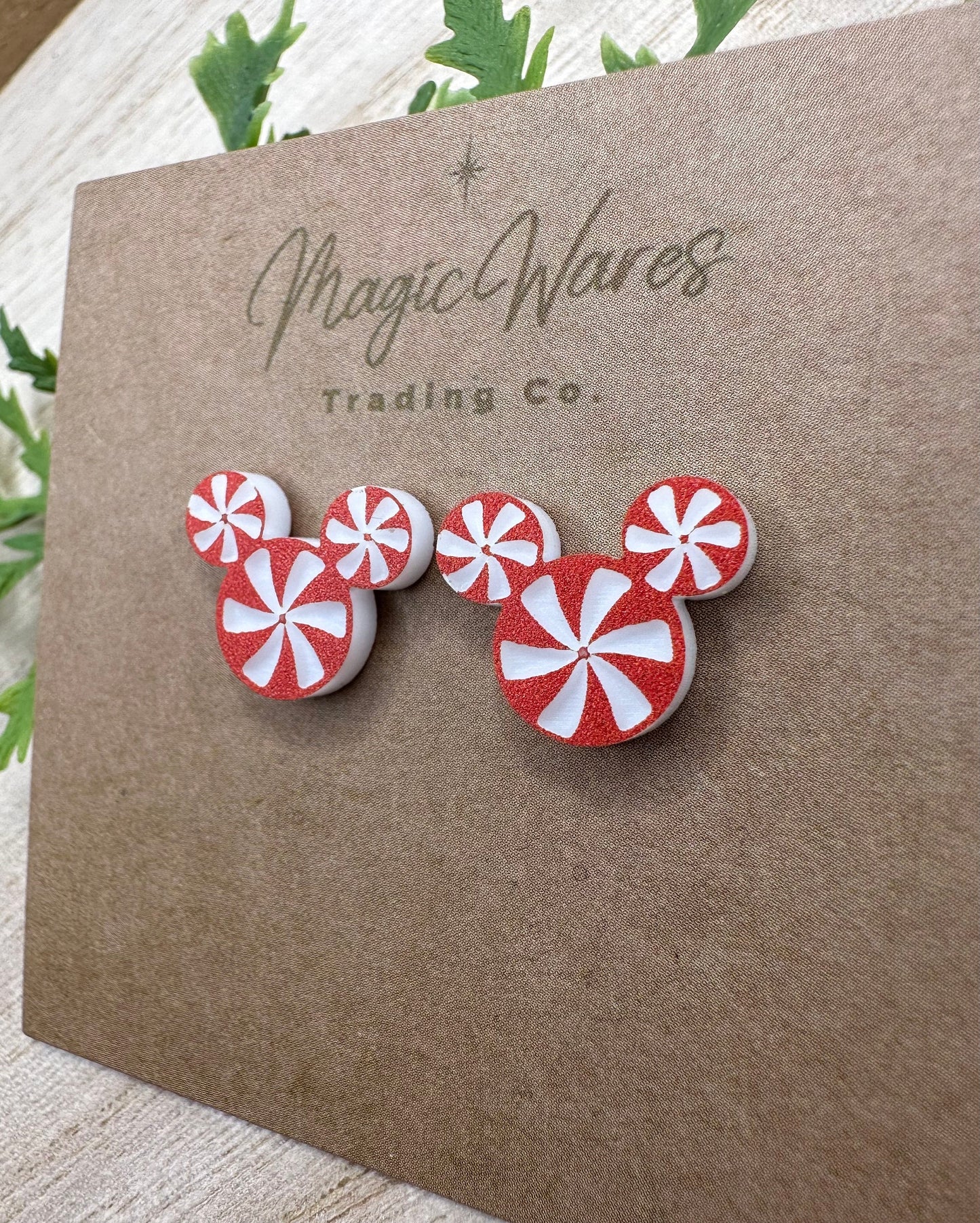 Peppermint Candy Stud, Laser Cut Red on White Acrylic, Stainless Steel posts, Pierced Earlobe earrings