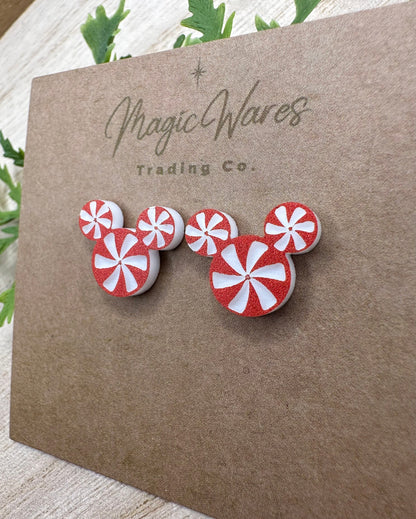 Peppermint Candy Stud, Laser Cut Red on White Acrylic, Stainless Steel posts, Pierced Earlobe earrings