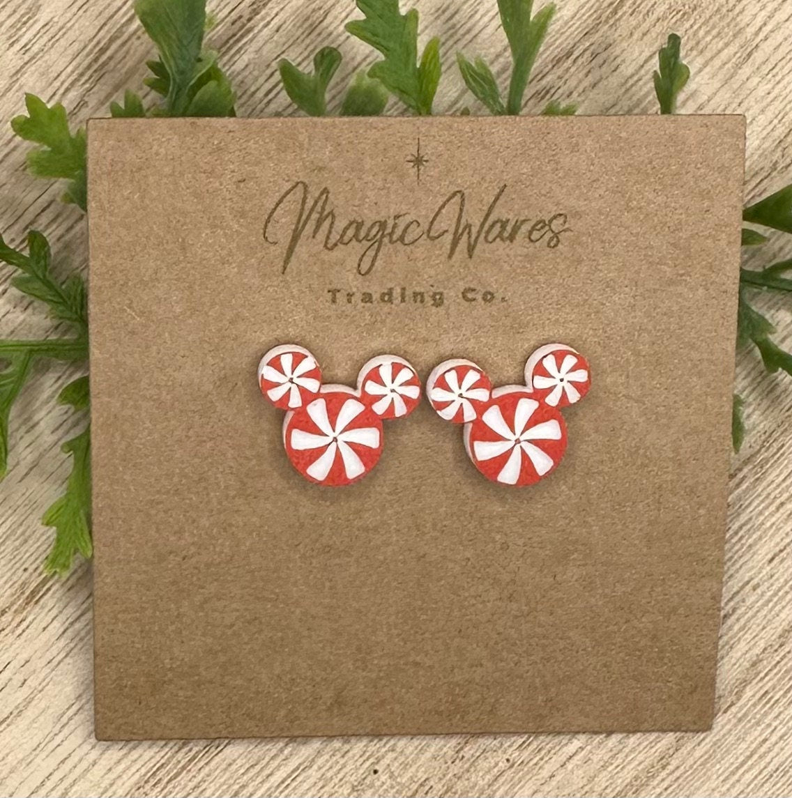 Peppermint Candy Stud, Laser Cut Red on White Acrylic, Stainless Steel posts, Pierced Earlobe earrings