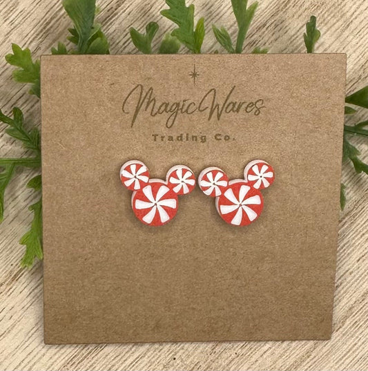 Peppermint Candy Stud, Laser Cut Red on White Acrylic, Stainless Steel posts, Pierced Earlobe earrings
