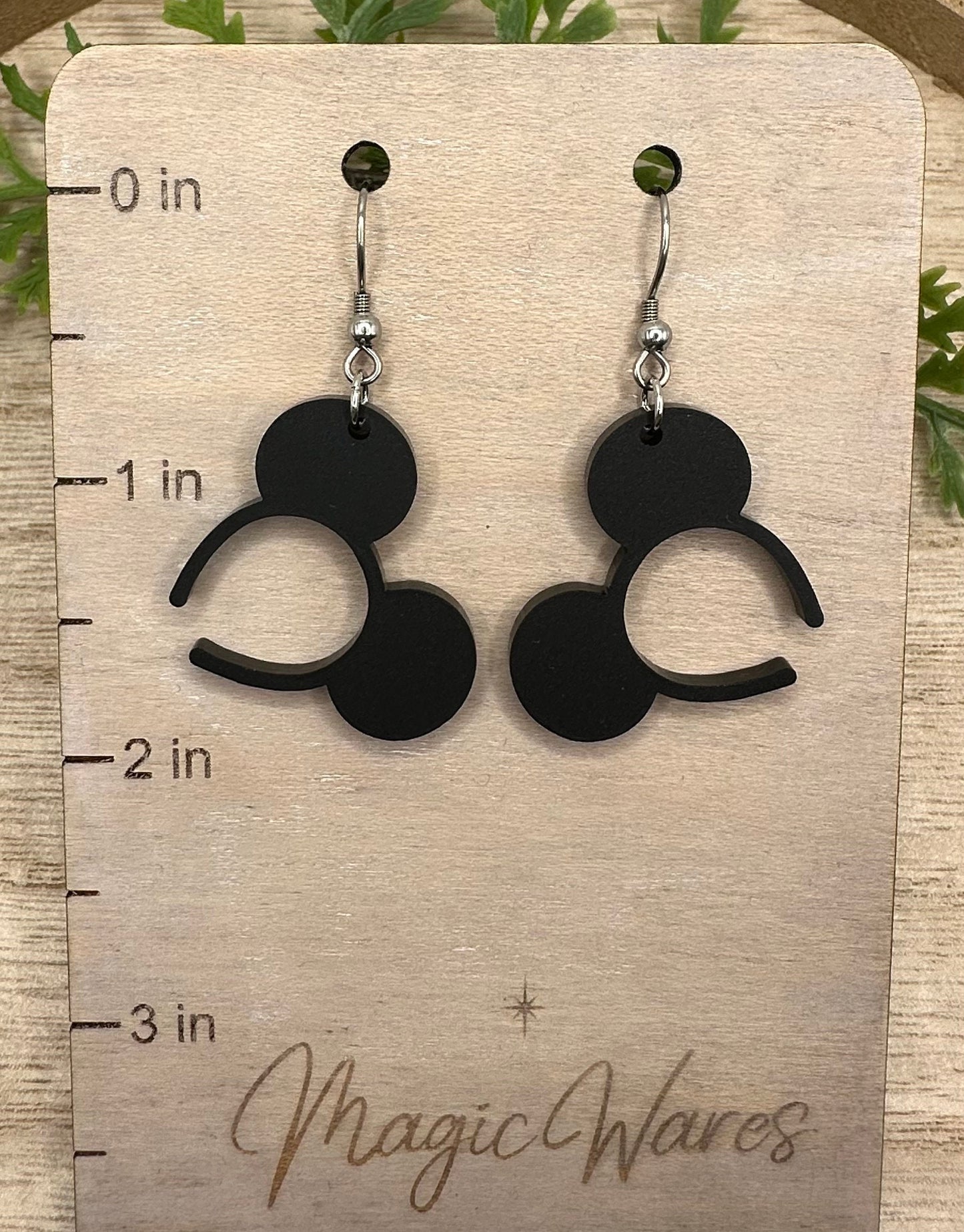 Classic Mouse, Mouse ears headband, Laser cut Black Matte Acrylic Earrings, Made to order, Laser Engraved, Glowforge Earrings