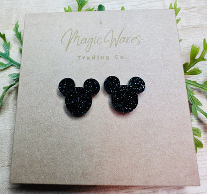 Black Glitter Stud, Laser cut Earrings, Made to order, Laser Engraved, Pierced Earlobe, Stainless Steel, Post earrings