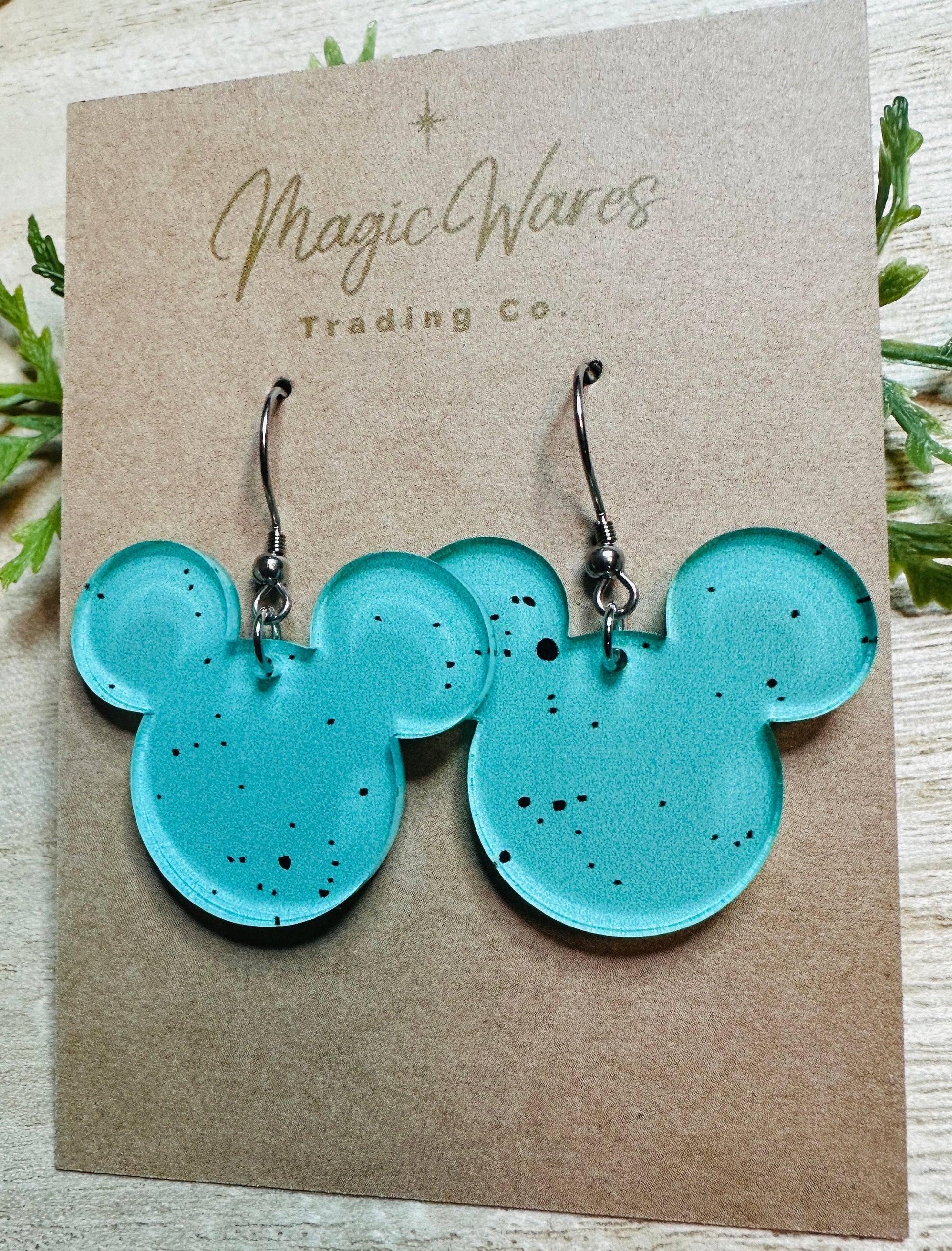 Speckled Egg Mouse Head Earrings, 3 Color Choices Laser cut Speckled Egg Patterned Crystal Acrylic Earrings, Easter Earrings