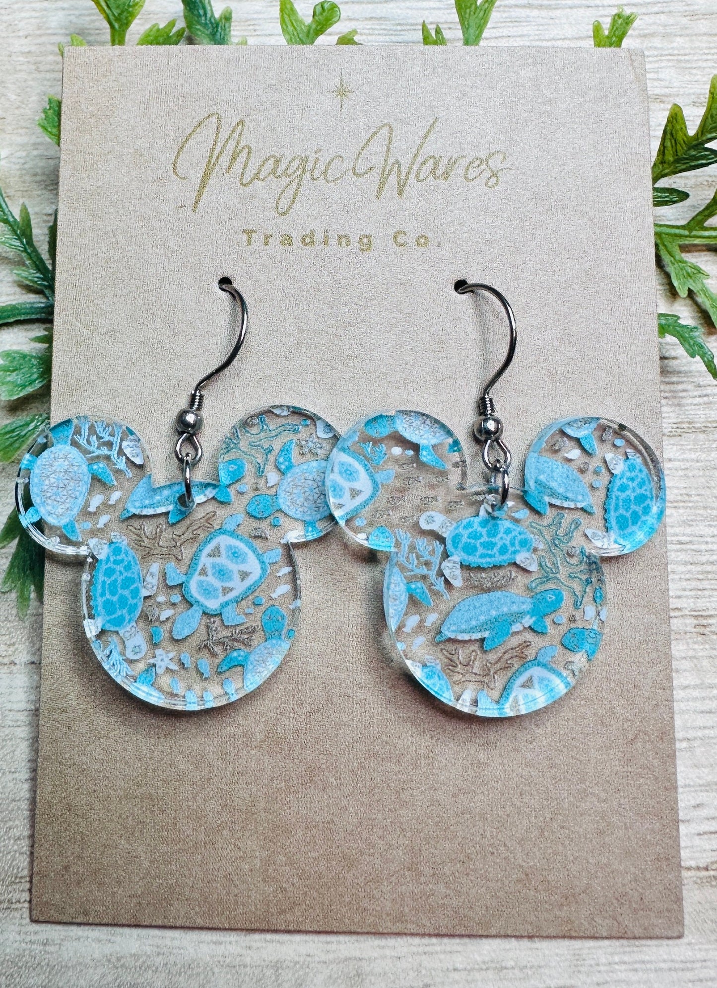Sea Turtles, Mouse head shaped Laser cut Acrylic Earrings, Laser cut Sea Turtle Pattern Clear Acrylic, Dangle Earrings, Lightweight earrings